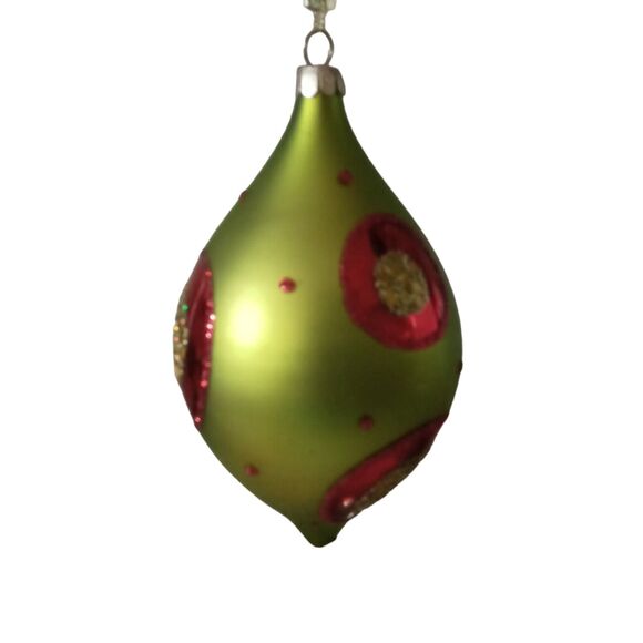 🎄Vintage Glass Teardrop Ornament Red Green Glitter Finial 6" Holiday Decor✨ - Picture 4 of 12